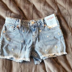Cat & Jack Light Blue Embroidered Denim Shorts - Girls Size S 6/7, NWT